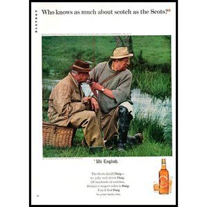 1965 Haig & Haig Scotch Vintage Print Ad Men Fishing River Stream Marsh Wall Art